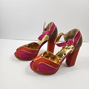 Women's Bonibel Orange Pink Open Toe Block 4" Heels